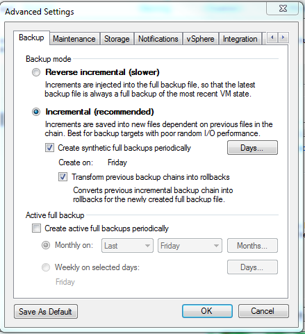Veeam Backup Job Advanced Settings